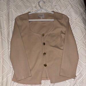 Reformation Tan Cardigan with Gold Accents